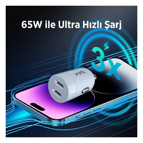 Bxcc65c 65w Çift Portlu Type-C Araç Şarj Aleti iPhone & Android & Notebook Mini Araç İçi Şarj Cihazı Beyaz - Görsel 5