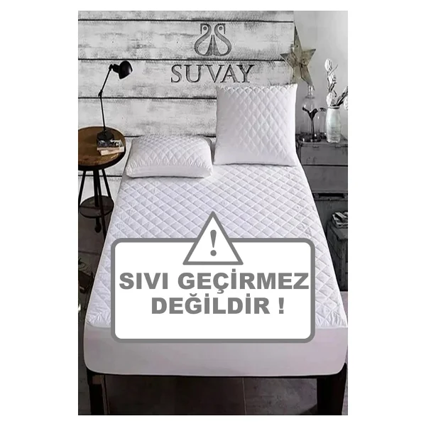 Suvay Kapitone Fitted Yatak Koruyucu Alez 160 X 200 Çift Kişilik Beyaz Renkli Yatak Alezi - Sıvı Geçirmez Değildir!) - 160 X 200 Cm - Görsel 2