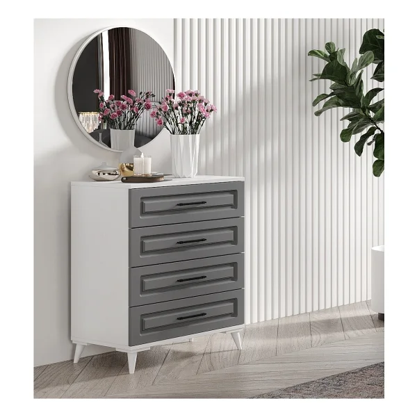 Guneystore Ücretsiz Montaj - %100 Mdf - Sport 6 Kapaklı Antrasit-Beyaz Yatak Odası Takımı Baza Dahil - Antrasit - Beyaz - Görsel 2