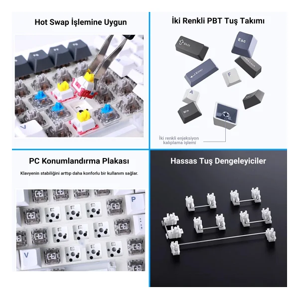 Aula F87 Siyah RGB Tkl V4 Linear Switch Kablolu/Kablosuz Mekanik Oyuncu Klavyesi - Görsel 4