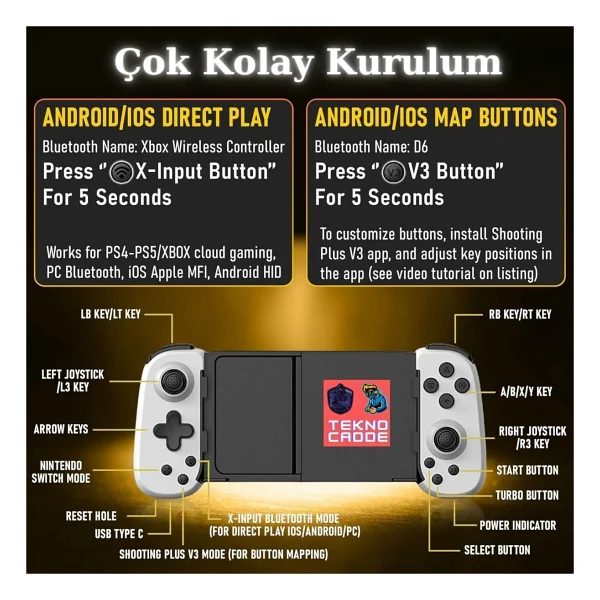 Beboncool D6 iPhone/Android/Tablet/Telefon/Geforce Now/Gamepass Kablosuz Akıllı Telefon Gamepad - Görsel 5