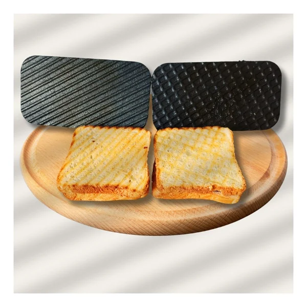 Döküm Demir Et Mühürleme, Piknik Tost Ve Burger Pres Aparatı, Ahşap Saplı Seasoning (Yağlama) Işlemi Yapılmış, 10,5x20 Cm - Oluk Desenli - Siyah - Görsel 2