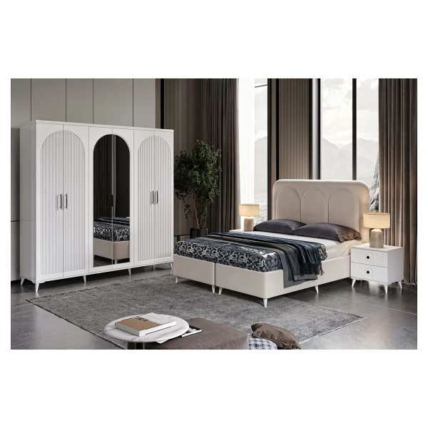 Guneystore - Ücretsiz Montaj - Oslo 6 Kapaklı Komple Mdf Beyaz Yatak Odası Takımı - Görsel 5