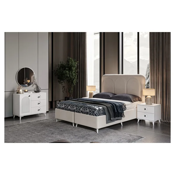 Guneystore - Ücretsiz Montaj - Oslo 6 Kapaklı Komple Mdf Beyaz Yatak Odası Takımı - Görsel 2
