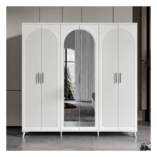 Guneystore - Ücretsiz Montaj - Oslo 6 Kapaklı Komple Mdf Beyaz Yatak Odası Takımı - Görsel 3