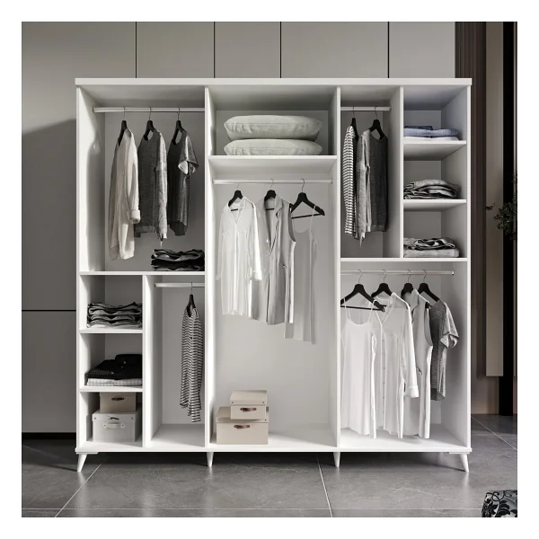 Guneystore - Ücretsiz Montaj - Oslo 6 Kapaklı Komple Mdf Beyaz Yatak Odası Takımı - Görsel 4