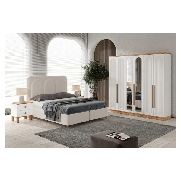 Guneystore Ücretsiz Montaj - 100% Mdf Rosa 6 Kapaklı Yatak Odası Takımı - Mdf Dolap - Elbise Dolabı - Atlantik Çam - Beyaz - Görsel 5