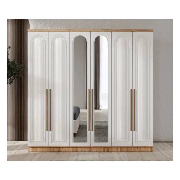 Guneystore Ücretsiz Montaj - 100% Mdf Rosa 6 Kapaklı Yatak Odası Takımı - Mdf Dolap - Elbise Dolabı - Atlantik Çam - Beyaz - Görsel 3