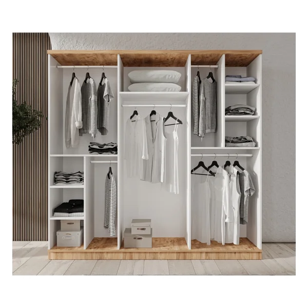 Guneystore Ücretsiz Montaj - 100% Mdf Rosa 6 Kapaklı Yatak Odası Takımı - Mdf Dolap - Elbise Dolabı - Atlantik Çam - Beyaz - Görsel 4
