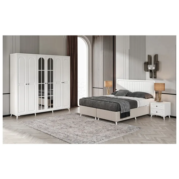 Guneystore Ücretsiz Montaj - 100% Mdf Roma 6 Kapaklı Yatak Odası Takımı - Mdf Dolap - Elbise Dolabı - Beyaz - Görsel 5