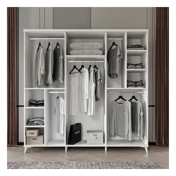 Guneystore Ücretsiz Montaj - 100% Mdf Roma 6 Kapaklı Yatak Odası Takımı - Mdf Dolap - Elbise Dolabı - Beyaz - Görsel 4
