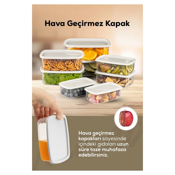 Vienev 8li Hava Geçirmez Saklama Kabı Seti Gri Bpa İçermeyen Dayanıklı Plastik 250-500-750-1200 Ml - Görsel 2