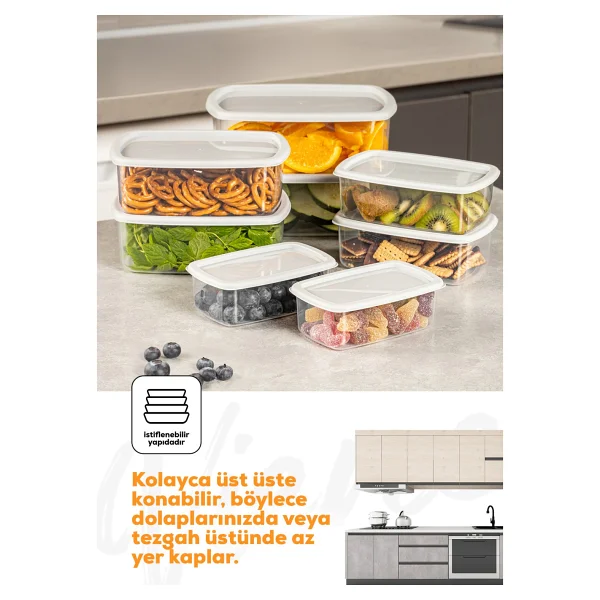 Vienev 8li Hava Geçirmez Saklama Kabı Seti Gri Bpa İçermeyen Dayanıklı Plastik 250-500-750-1200 Ml - Görsel 3