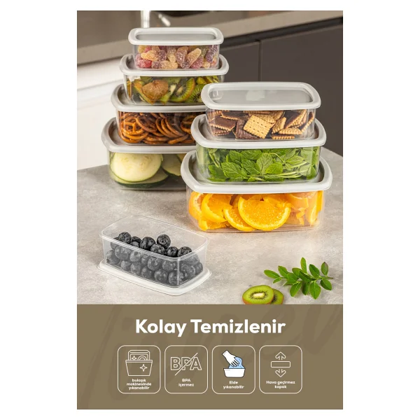 Vienev 8li Hava Geçirmez Saklama Kabı Seti Gri Bpa İçermeyen Dayanıklı Plastik 250-500-750-1200 Ml - Görsel 4