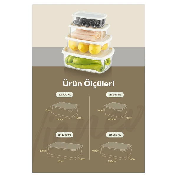 Vienev 8li Hava Geçirmez Saklama Kabı Seti Gri Bpa İçermeyen Dayanıklı Plastik 250-500-750-1200 Ml - Görsel 5