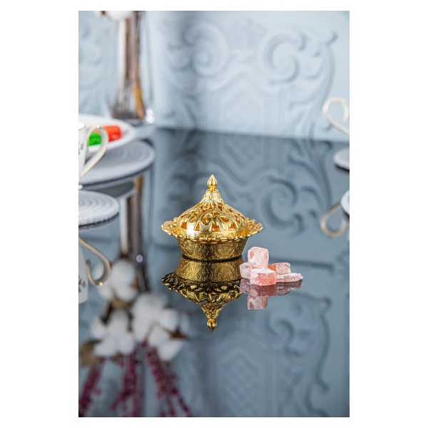Sena Motif Yuvarlak Metal Lokumluk (356) - Gold - Görsel 4