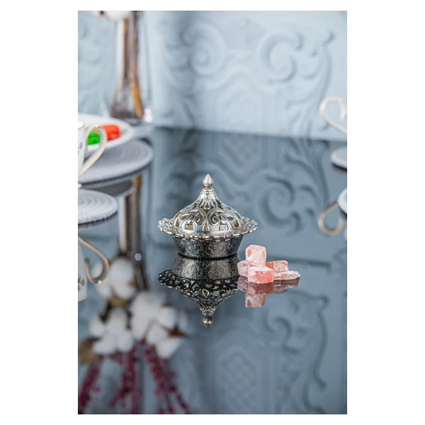 Sena Motif Yuvarlak Metal Lokumluk (356) - Gold - Görsel 3
