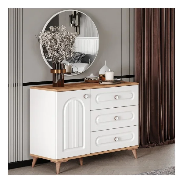 Guneystore Ücretsiz Montaj - 100% Mdf Bohem 6 Kapaklı Yatak Odası Takımı Gardırop - Mdf Dolap - Elbise Dolabı - Atlantik Çam - Beyaz - Görsel 3