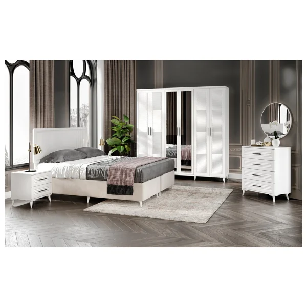 Guneystore Ücretsiz Montaj - %100 Mdf Paris 6 Kapaklı Beyaz Yatak Odası Takımı Bazalı - Görsel 5