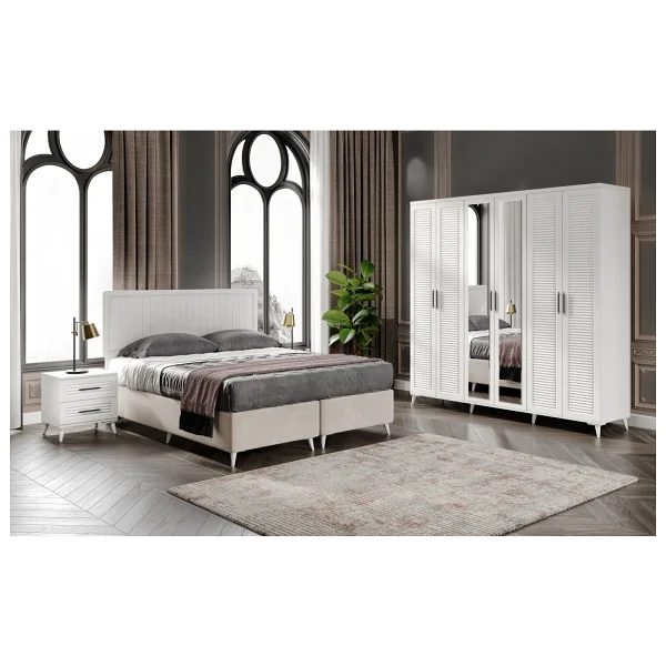 Guneystore Ücretsiz Montaj - %100 Mdf Paris 6 Kapaklı Beyaz Yatak Odası Takımı Bazalı - Görsel 2