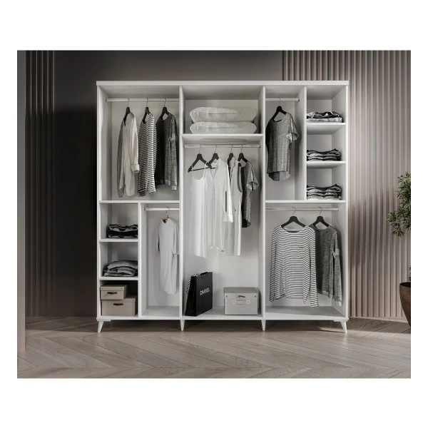 Guneystore Ücretsiz Montaj - %100 Mdf Paris 6 Kapaklı Beyaz Yatak Odası Takımı Bazalı - Görsel 4