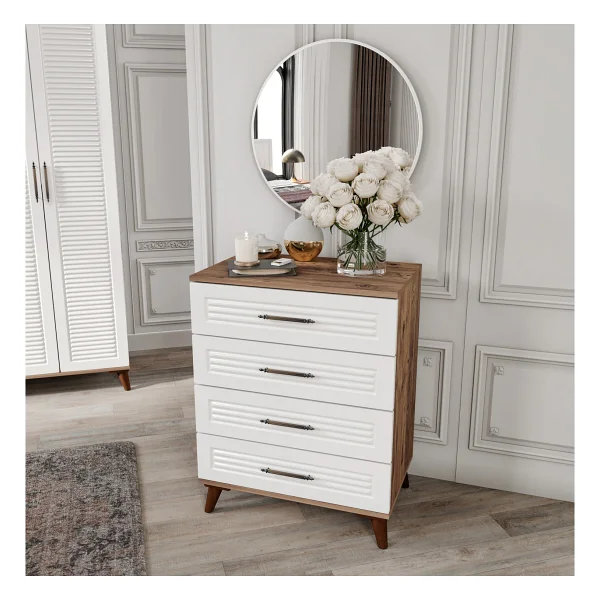 Guneystore Ücretsiz Montaj - 100% Mdf Paris 6 Kapaklı Atlantik Çam-Beyaz Yatak Odası Takımı (Bazalı) - Mdf Dolap - Elbise Dolabı - Atlantik Çam - Beyaz - Görsel 3