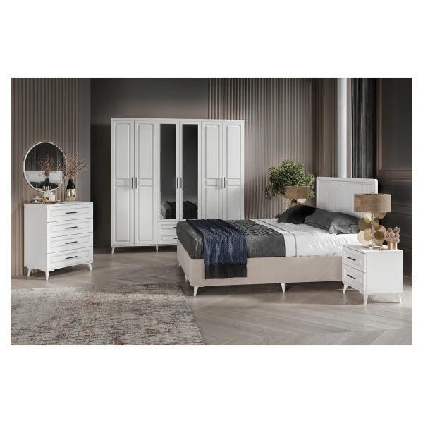 Guneystore Ücretsiz Montaj - %100 Mdf Gözde 6 Kapaklı Beyaz Yatak Odası Takımı - Görsel 5