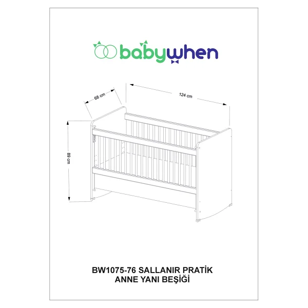 Baby When Bw1076 - Pratik Anne Yanı Sallanır Beşik Ahşap 60x120 - Görsel 8