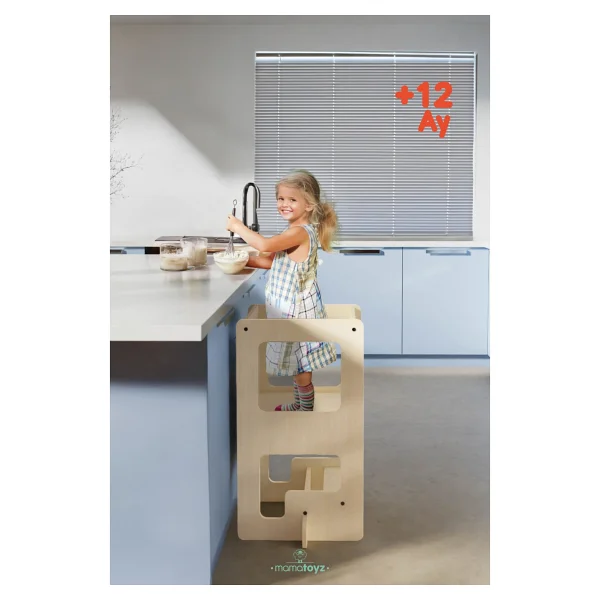 Mamatoyz Öğrenme Kulesi Flip Natural 3'ü 1 Arada & Aktivite Masası & Yazı Tahtası - Doğal Ahşap Cilalı Banyo Ve Mutfak Yükselticisi - Naturel Ahşap - Görsel 10