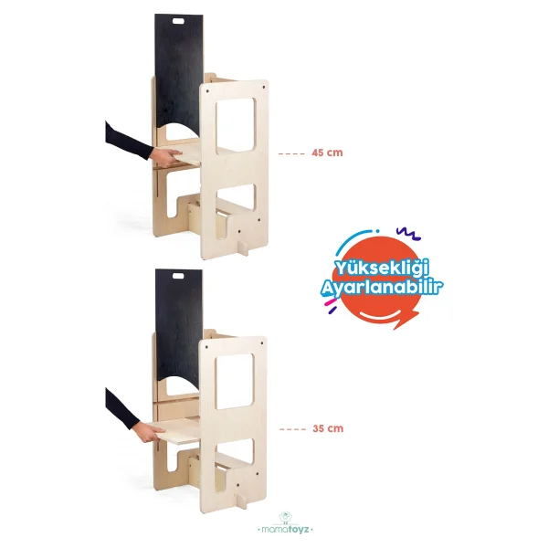 Mamatoyz Öğrenme Kulesi Flip Natural 3'ü 1 Arada & Aktivite Masası & Yazı Tahtası - Doğal Ahşap Cilalı Banyo Ve Mutfak Yükselticisi - Naturel Ahşap - Görsel 5
