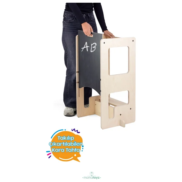 Mamatoyz Öğrenme Kulesi Flip Natural 3'ü 1 Arada & Aktivite Masası & Yazı Tahtası - Doğal Ahşap Cilalı Banyo Ve Mutfak Yükselticisi - Naturel Ahşap - Görsel 6