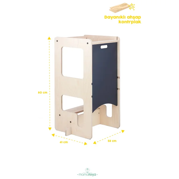 Mamatoyz Öğrenme Kulesi Flip Natural 3'ü 1 Arada & Aktivite Masası & Yazı Tahtası - Doğal Ahşap Cilalı Banyo Ve Mutfak Yükselticisi - Naturel Ahşap - Görsel 7