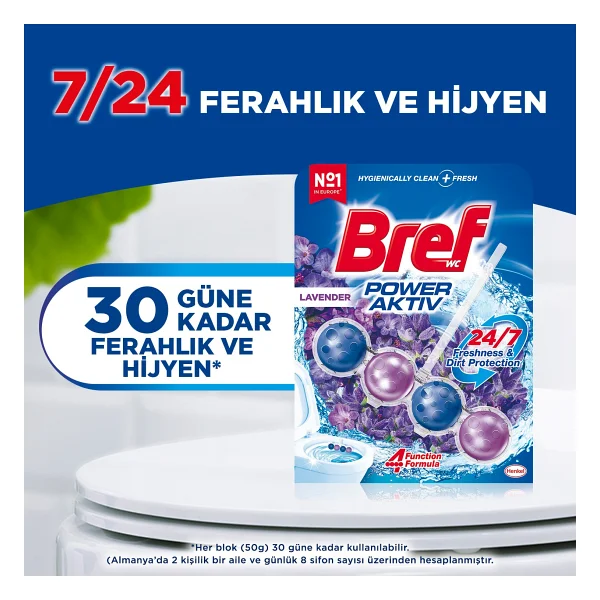 Bref Wc Power Active Lavanta Kir&Kireç Önleyici & Koku Giderici Katı Klozet Temizleme Topu - Görsel 6