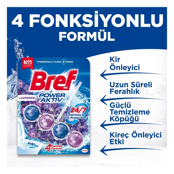 Bref Wc Power Active Lavanta Kir&Kireç Önleyici & Koku Giderici Katı Klozet Temizleme Topu - Görsel 7