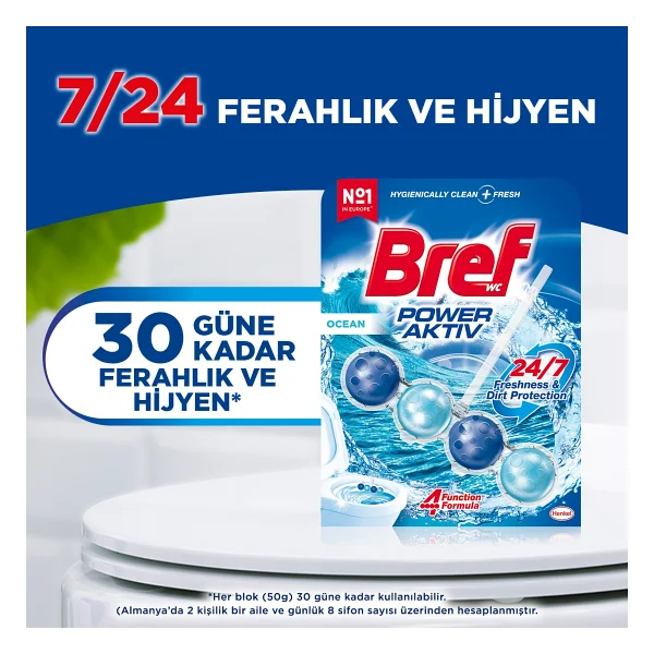 Bref Wc Power Active Okyanus Kir&Kireç Önleyici & Koku Giderici Katı Klozet Temizleme Topu - Görsel 6