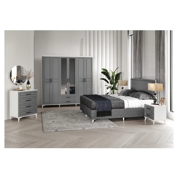 Guneystore Ücretsiz Montaj -%100 Mdf Gözde Komple Mdf Antrasit-Beyaz Yatak Odası Takımı - Antrasit - Beyaz - Görsel 5