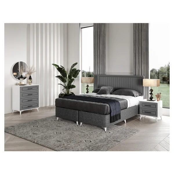 Guneystore Ücretsiz Montaj -%100 Mdf Gözde Komple Mdf Antrasit-Beyaz Yatak Odası Takımı - Antrasit - Beyaz - Görsel 2
