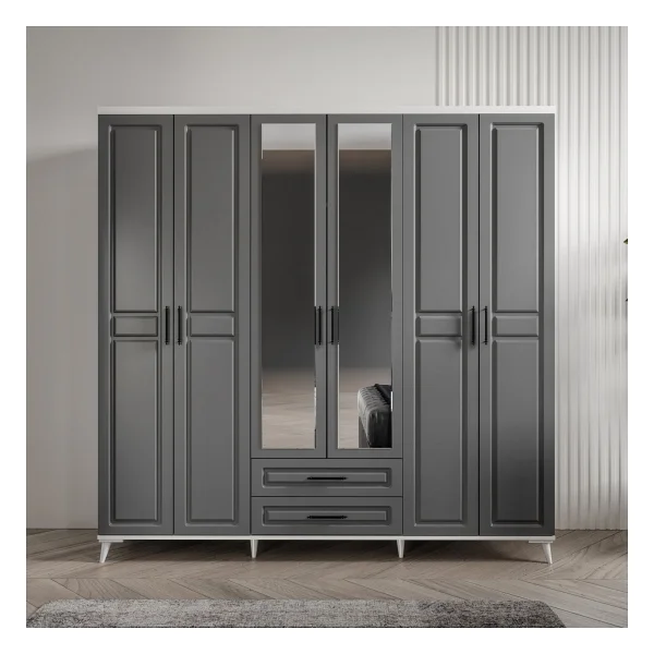 Guneystore Ücretsiz Montaj -%100 Mdf Gözde Komple Mdf Antrasit-Beyaz Yatak Odası Takımı - Antrasit - Beyaz - Görsel 3
