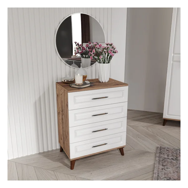 Guneystore Ücretsiz Montaj -%100 Mdf Sport 6 Kapaklı Atlantik Çam-Beyaz Yatak Odası Takımı (Bazalı) - Atlantik Çam - Beyaz - Görsel 3
