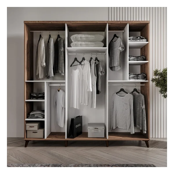 Guneystore Ücretsiz Montaj -%100 Mdf Sport 6 Kapaklı Atlantik Çam-Beyaz Yatak Odası Takımı (Bazalı) - Atlantik Çam - Beyaz - Görsel 4
