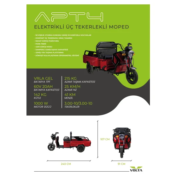Apec Apt4 1000 W 3 Tekerlekli Elektrikli Motosiklet Beyaz - Görsel 5