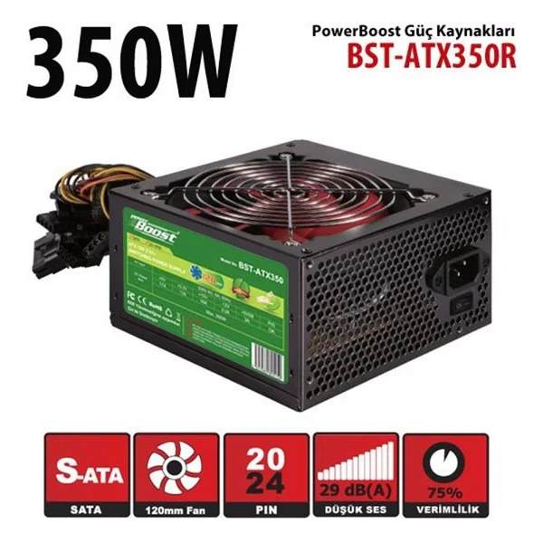 Power Boost BST-ATX350R 350W 12cm Fanlı Power Supply Kutulu - Görsel 2
