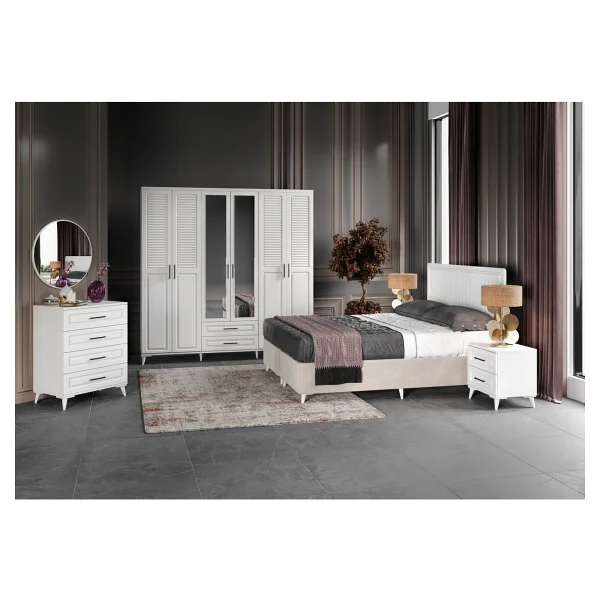 Guneystore Ücretsiz Montaj - %100 Mdf Sanat 6 Kapaklı Komple Mdf Beyaz Yatak Odası Takımı - Görsel 5