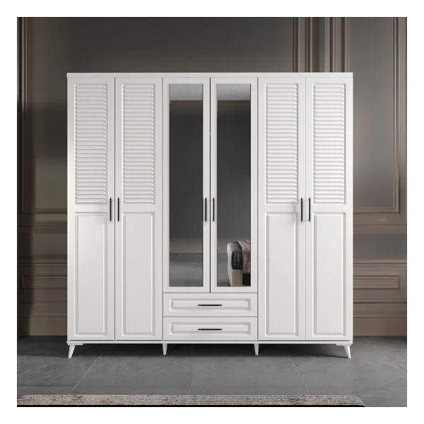 Guneystore Ücretsiz Montaj - %100 Mdf Sanat 6 Kapaklı Komple Mdf Beyaz Yatak Odası Takımı - Görsel 2