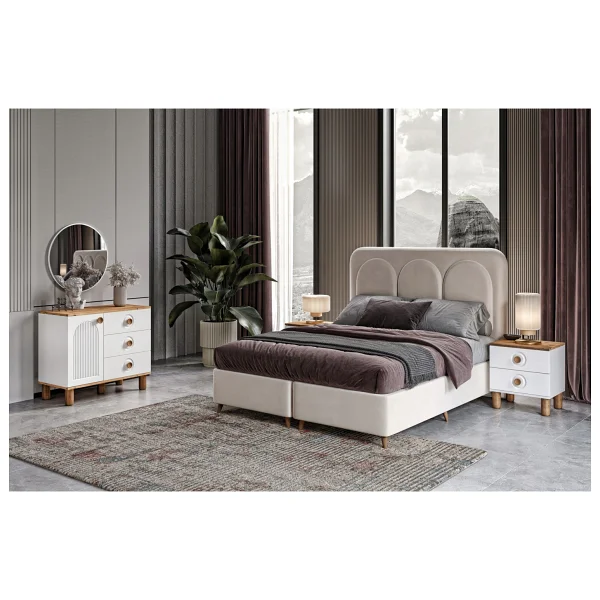 Guneystore Ücretsiz Montaj %100 Mdf Flora Komple Mdf Atlantik Çam- Beyaz Yatak Odası Takımı - Atlantik Çam - Beyaz - Görsel 2