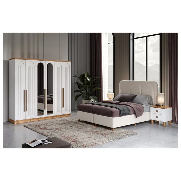 Guneystore Ücretsiz Montaj %100 Mdf Flora Komple Mdf Atlantik Çam- Beyaz Yatak Odası Takımı - Atlantik Çam - Beyaz - Görsel 5