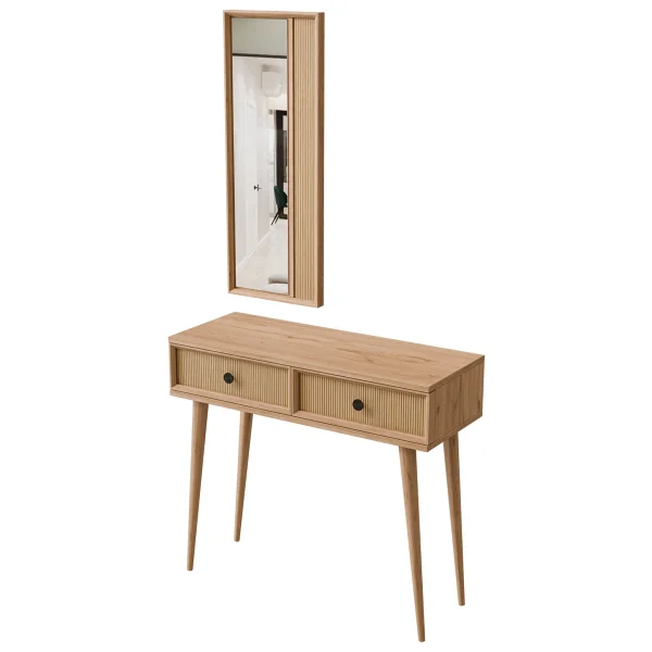 Mezza 6024 Luna (Ahşap Ayakli) Mdf Profil Çerçeveli 2 Çekmeceli Aynali Dresuar Sepet-Yunus Meşe - Görsel 5