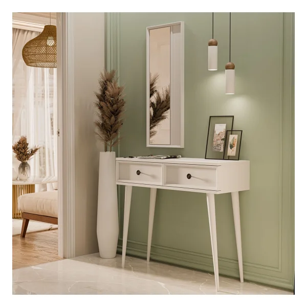 Mezza 6024 Luna (Ahşap Ayakli) Mdf Profil Çerçeveli 2 Çekmeceli Aynali Dresuar Sepet-Yunus Meşe - Görsel 6