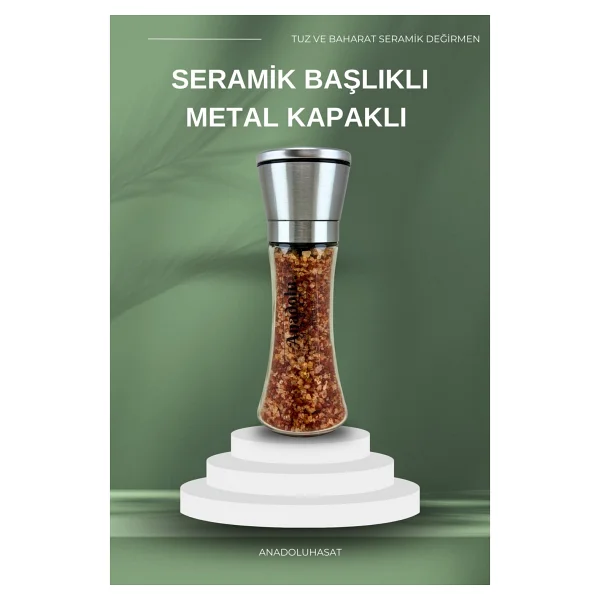 Anadolu Hasat Acılı Kaya Tuzu- Metal Seramik Tuz Ve Tuz Değirmen- Tuz Değirmeni -235gr - Şeffaf - 235 Ml - Görsel 6