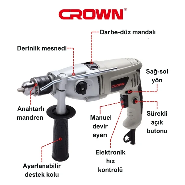 Crown Ct-10068 1050 W Darbeli Matkap - Görsel 8